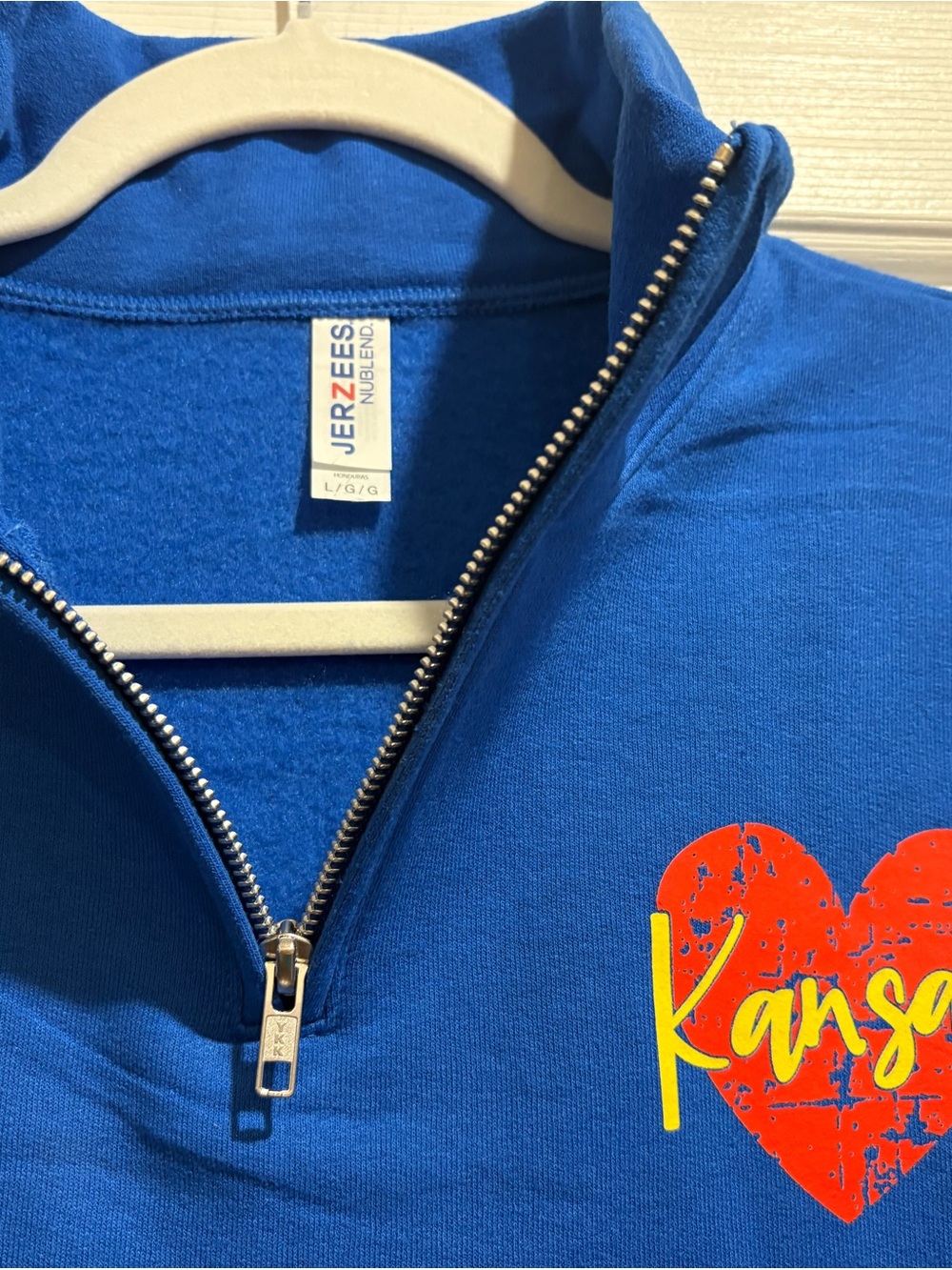 Jerzees Kids Royal Blue Half-Zip Sweatshirt with Red & Yellow Heart Graphic